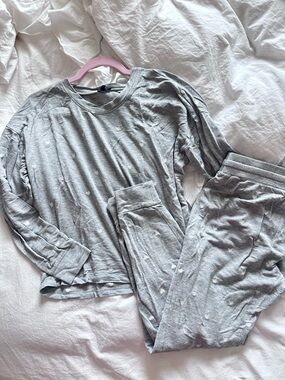 Splendid Light Gray Polka Dot Hearts Lounge Top & Pants Set